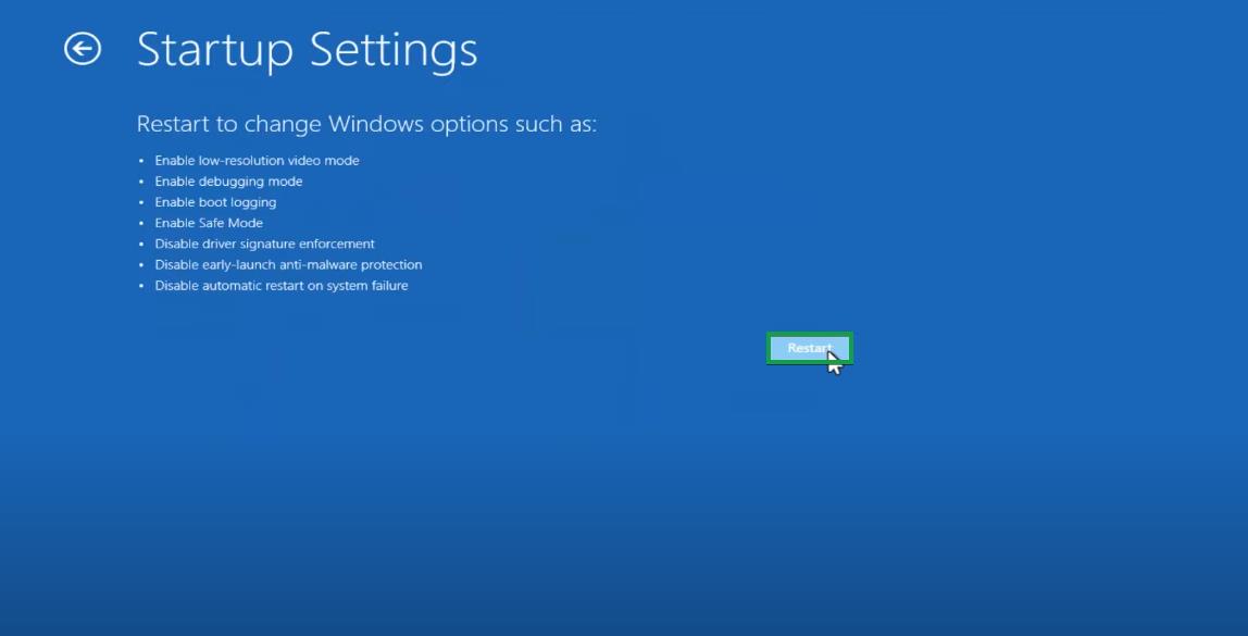 Restarting again to boot into safe mode.