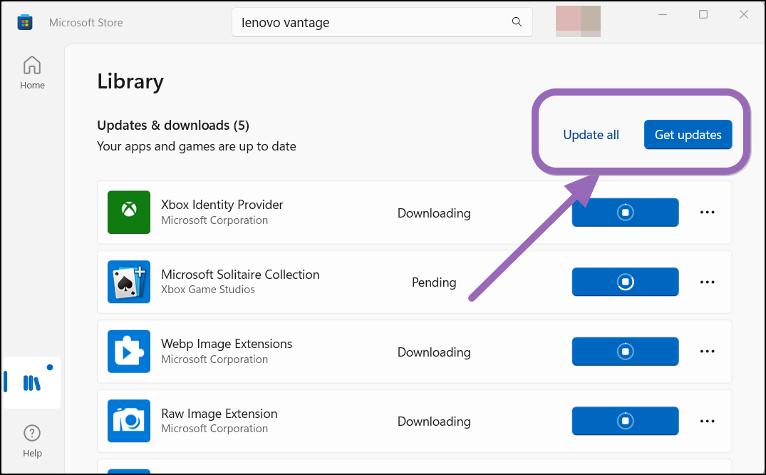 Microsoft Store > Update Apps