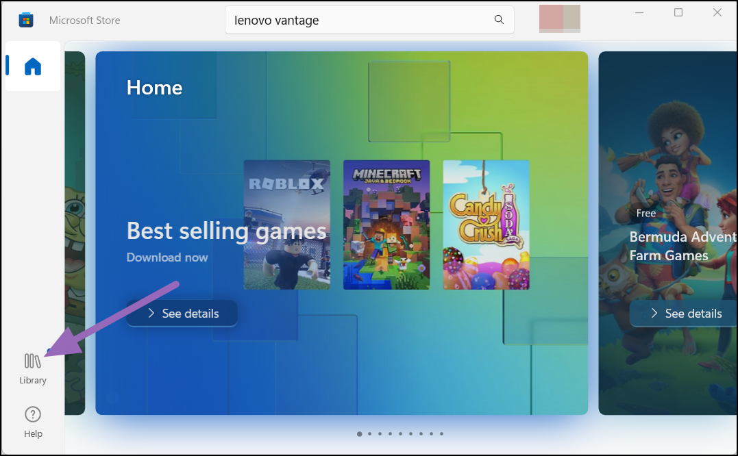 Microsoft Store > Library