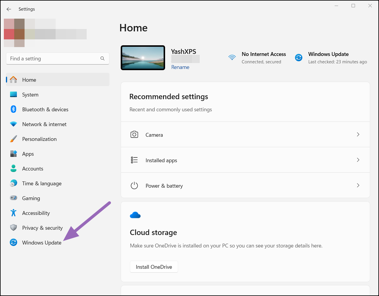 Settings > Windows Updates