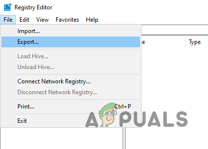 Selecting the Export option