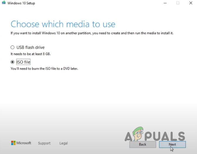 Selecting the ISO file option