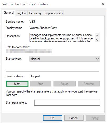 Starting the VSS service