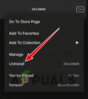 Uninstalling the game through Epic