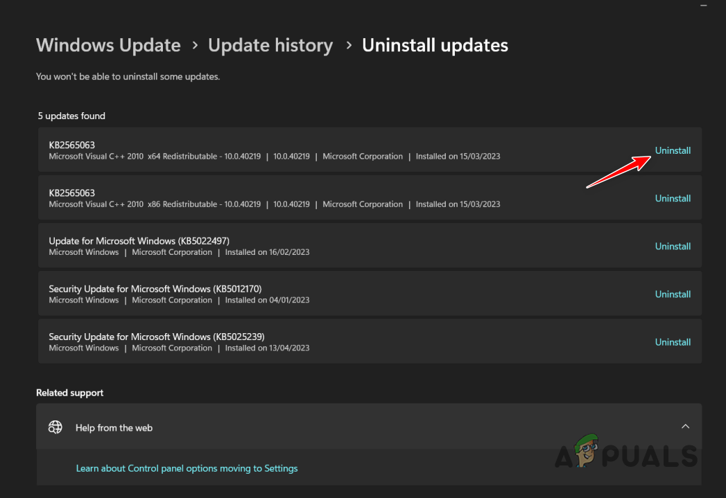 Uninstalling the most recent Windows 11 update