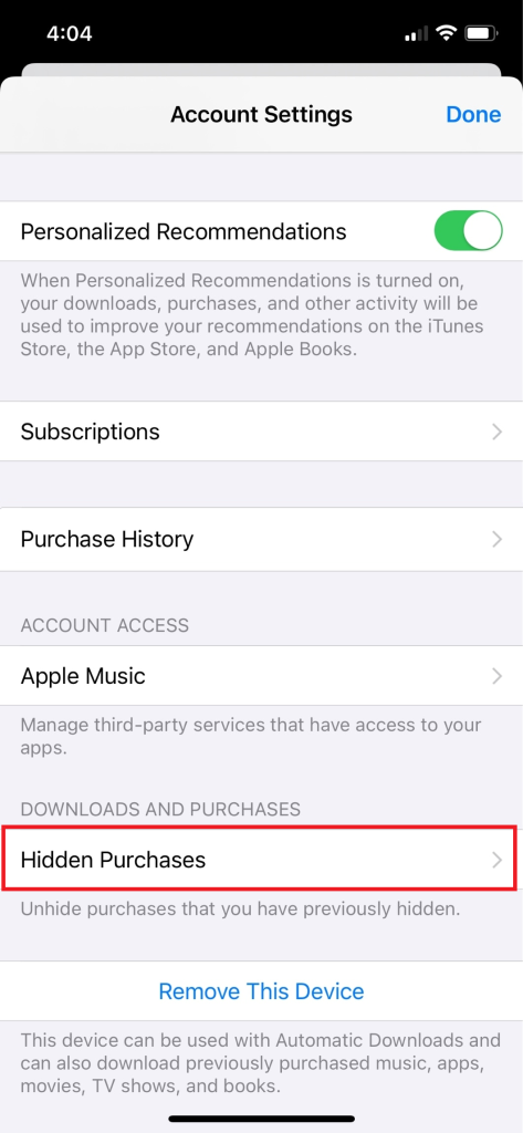 Hidden Purchases iPhone