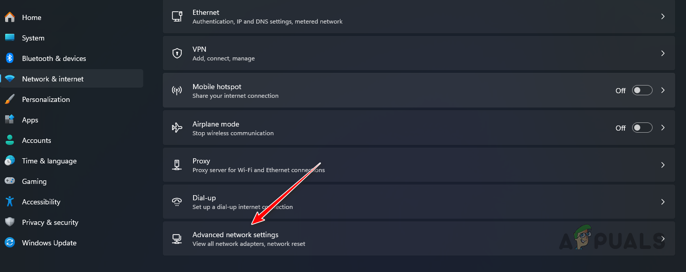 Navigating to Advanced Network Settings