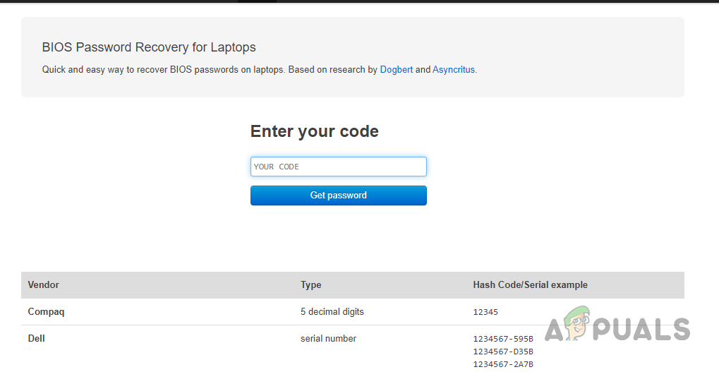 BIOS Password Generator