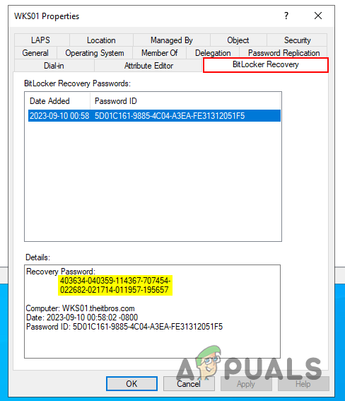 Navigating to BitLocker Recovery Tab
