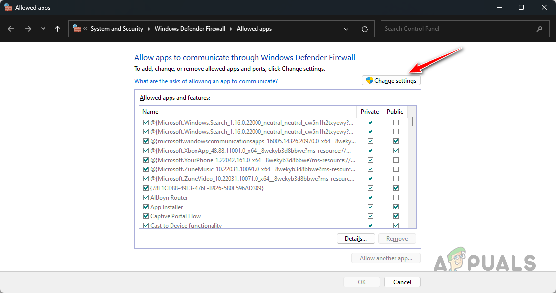 Changing Firewall Settings