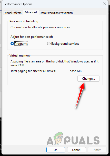 Navigating to Virtual Memory Settings