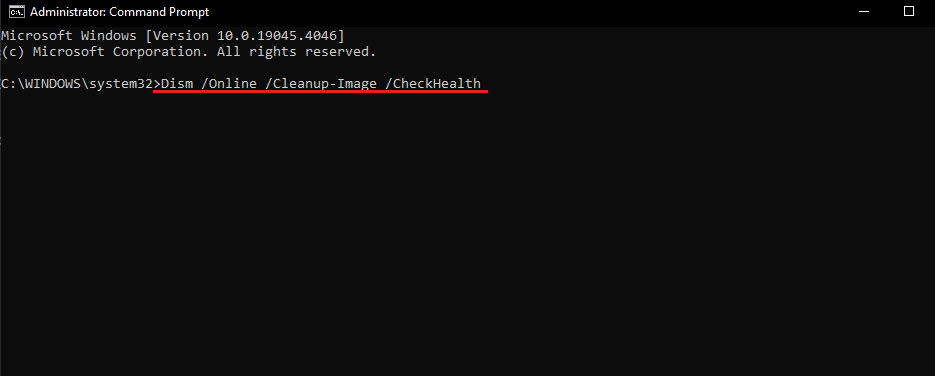DISM CheckHealth command in Command Prompt
