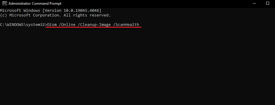 DISM ScanHealth command in Command Prompt