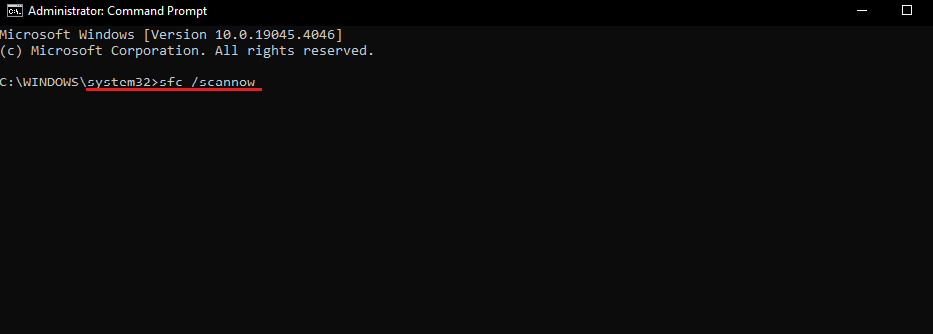 SFC scan in Command Prompt