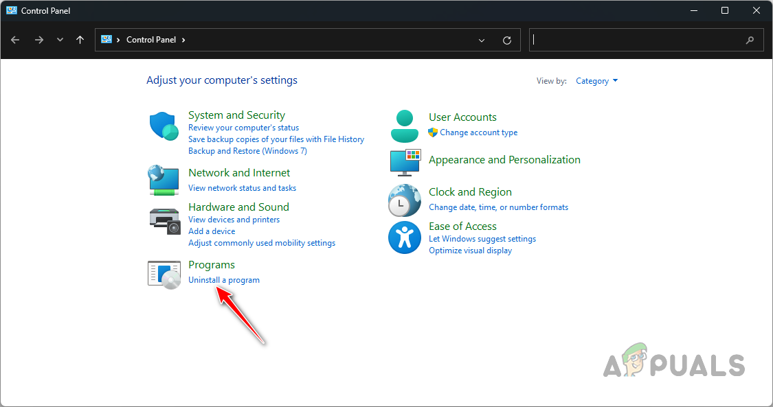 Navigating to Installed Programs