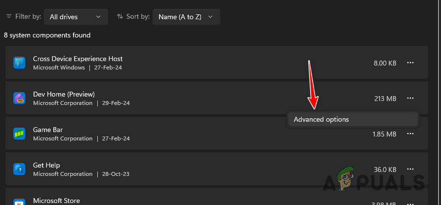 Navigating to Dev Home Advanced Options