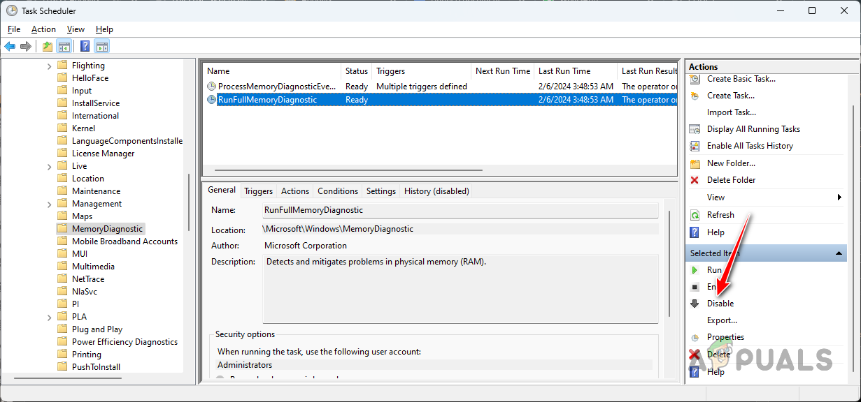 Disabling Memory Diagnostics