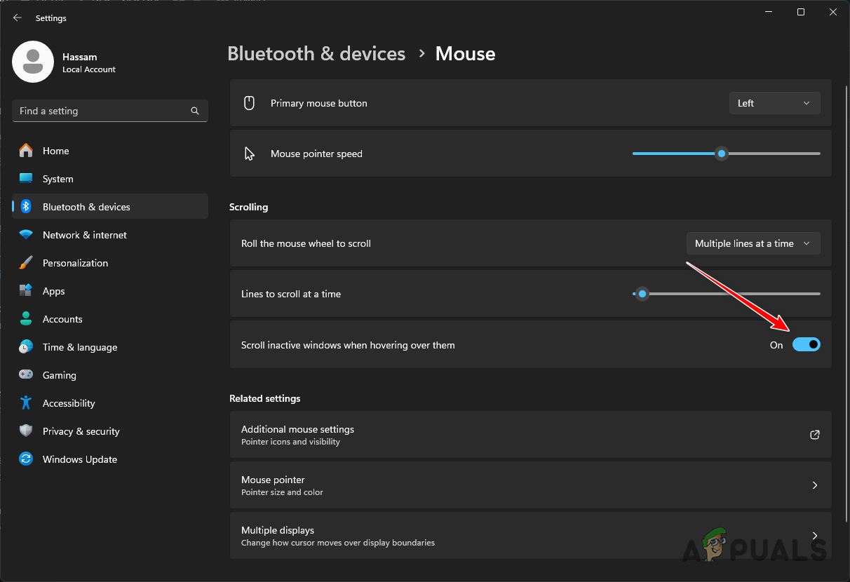 Turning off Scroll Inactive Windows Option