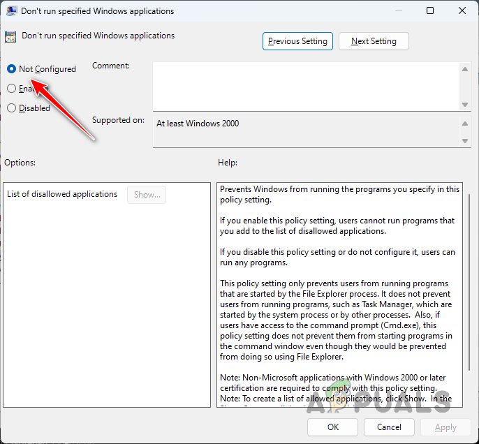 Setting Policy to Not Configured