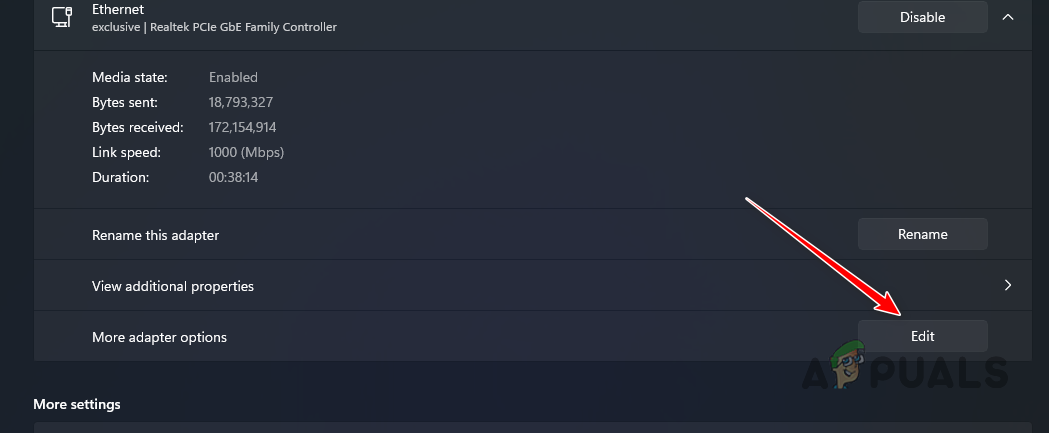 Navigating to More Adapter Options