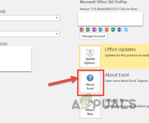Navigating to About in Excel