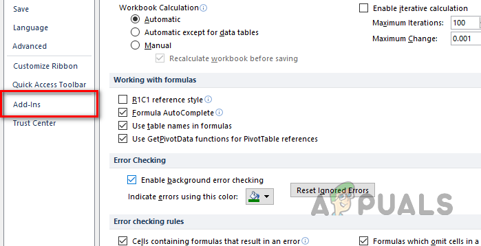 Navigating to Add-ins