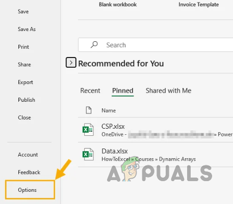 Navigating to Excel Options