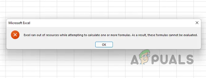 Excel Ran Out of Resources While Attempting to Calculate Error Message