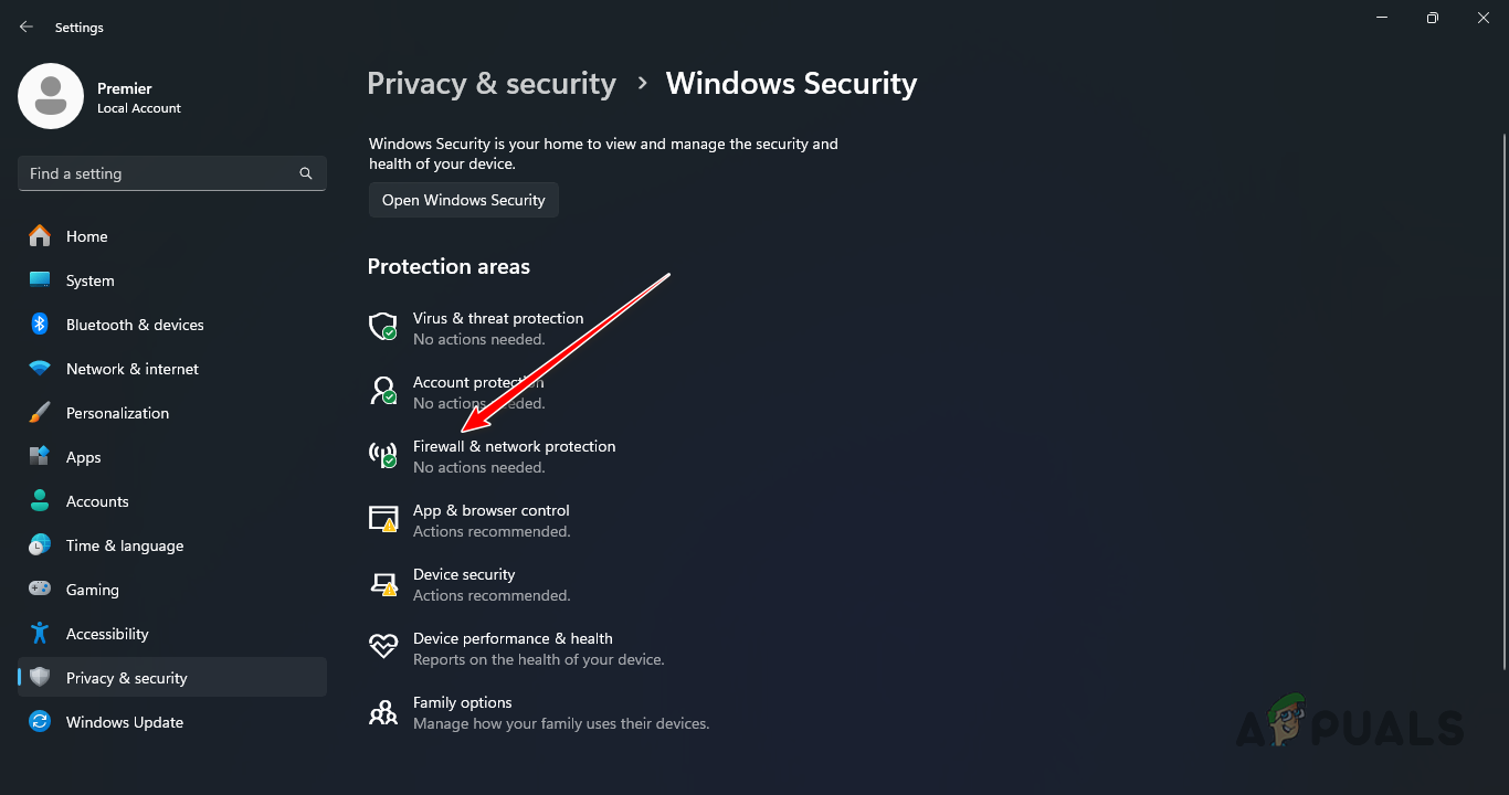 Navigating to Firewall and Network Protection