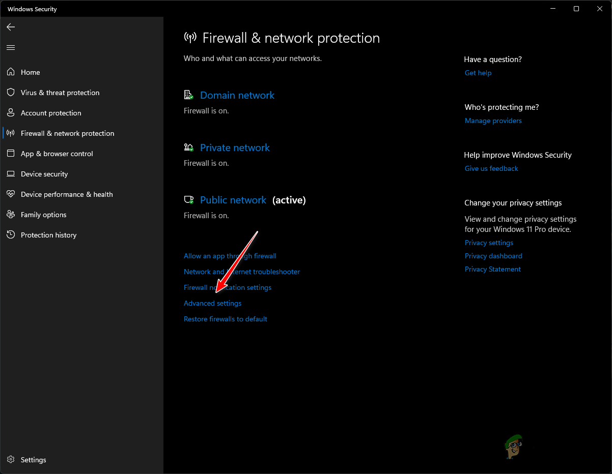 Navigating to Advanced Firewall Settings