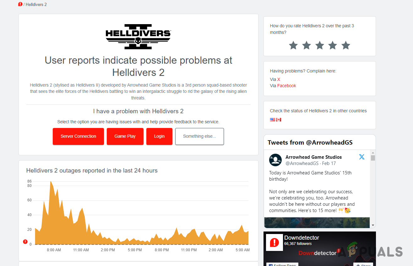 Helldivers 2 Network Report via DownDetector