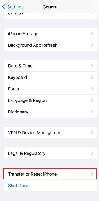 Transfer or Reset iPhone