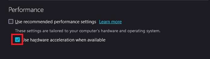 uncheck Use hardware acceleration