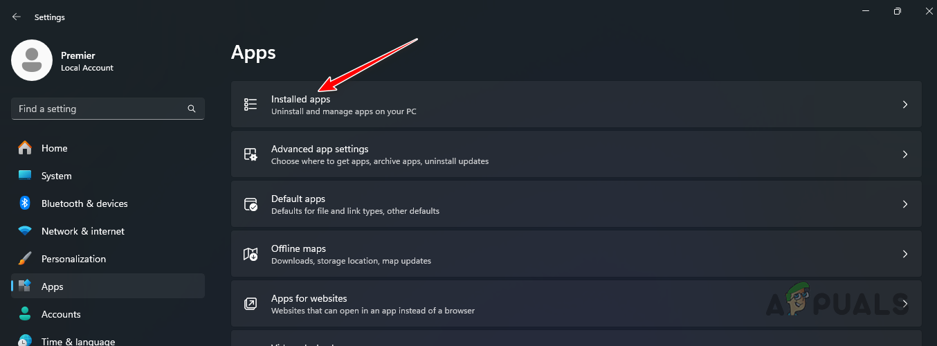 Navigating to Installed Apps