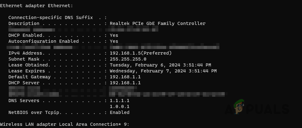 Running IP Config Command