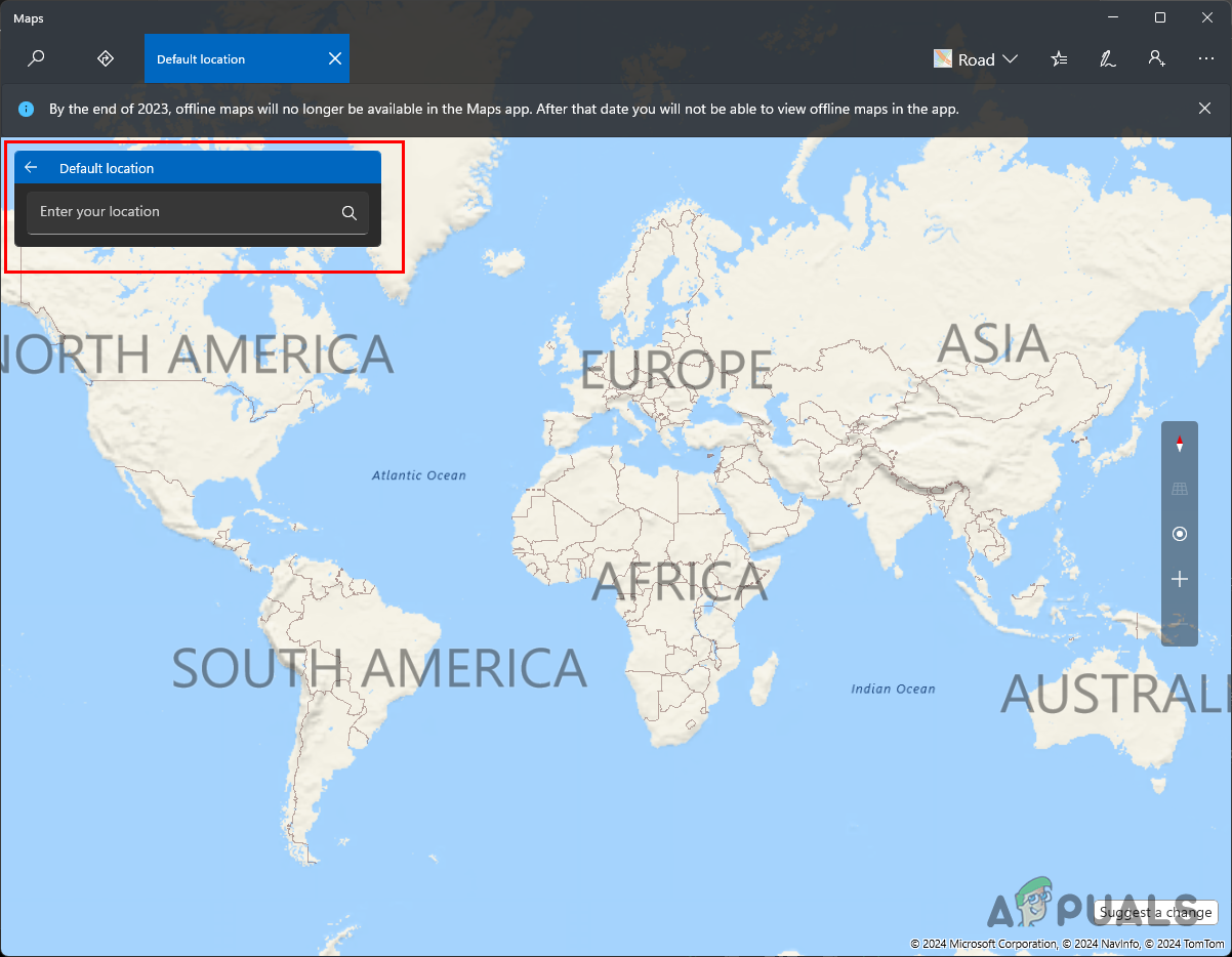 Entering Default Location in Windows Maps