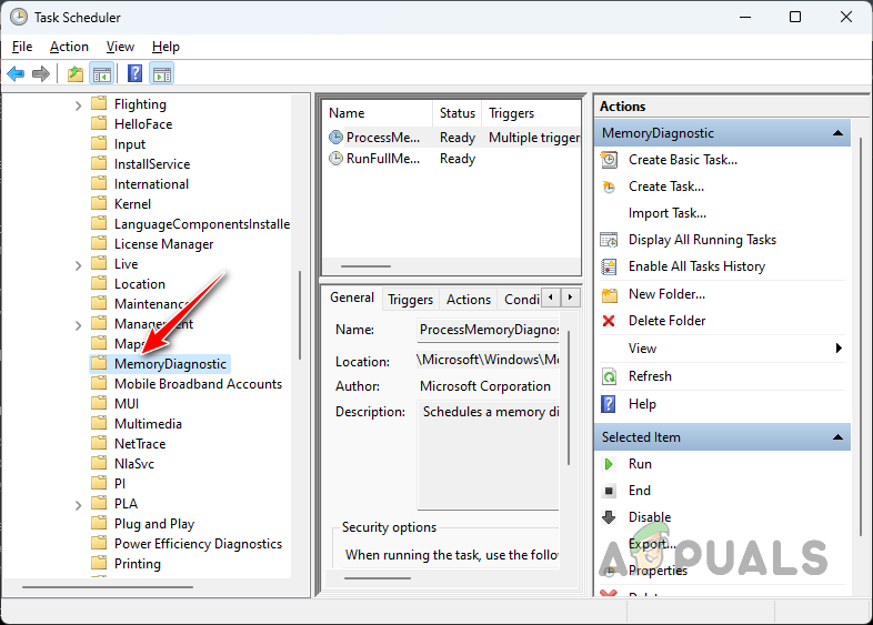Navigating to MemoryDiagnostic