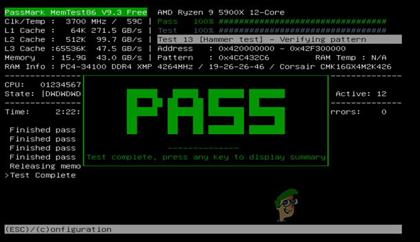 MemTest86 Memory Test Passed