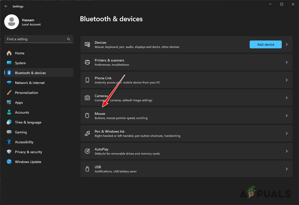 Navigating to Mouse Settings