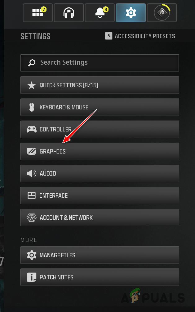Navigating to Graphics Settings