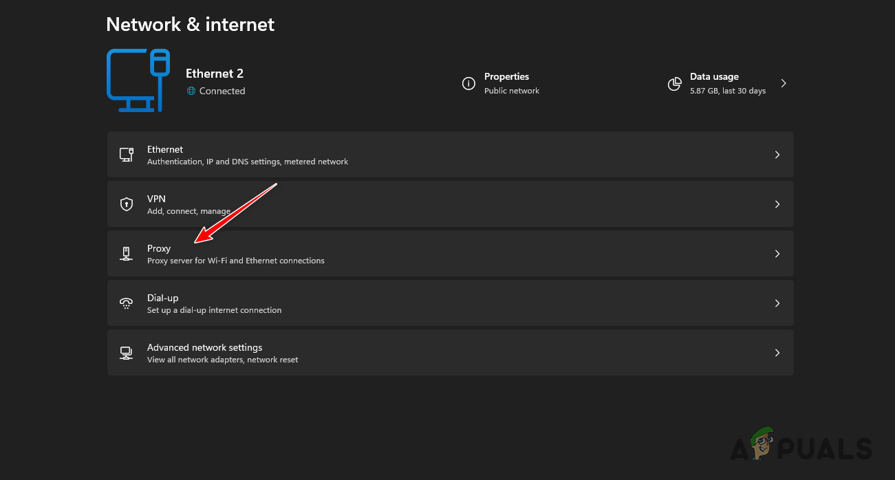 Navigating to Proxy Settings