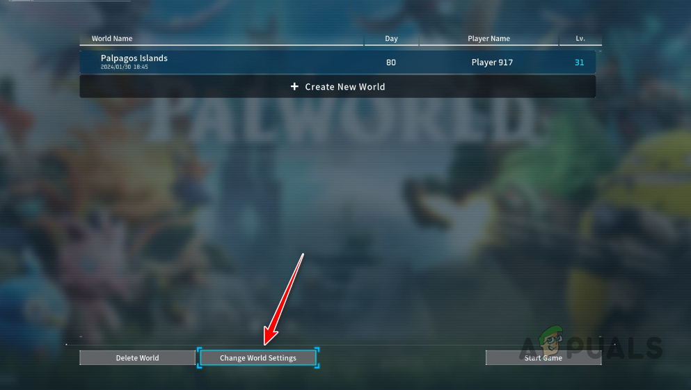 Navigating to Change World Settings