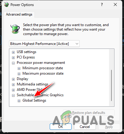 Expanding Graphics Settings under Switchable Dynamic Graphics