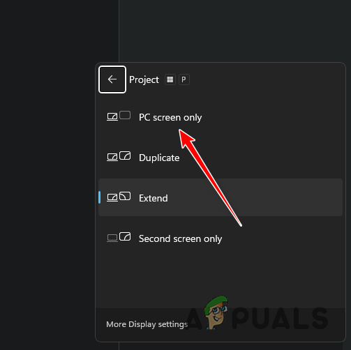 Changing Projection Settings to PC Screen Only