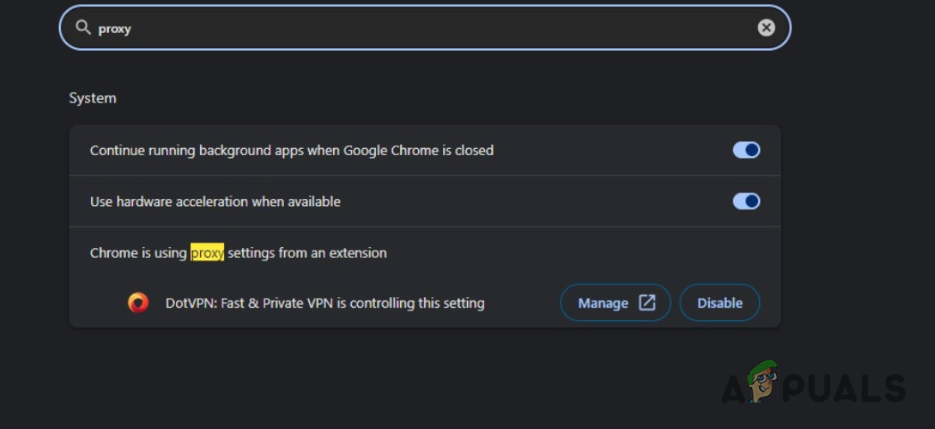 Searching for Proxy in Chrome