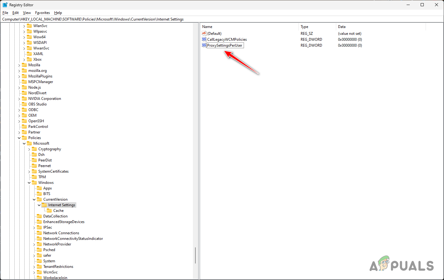 ProxySettingsPerUser Registry Key