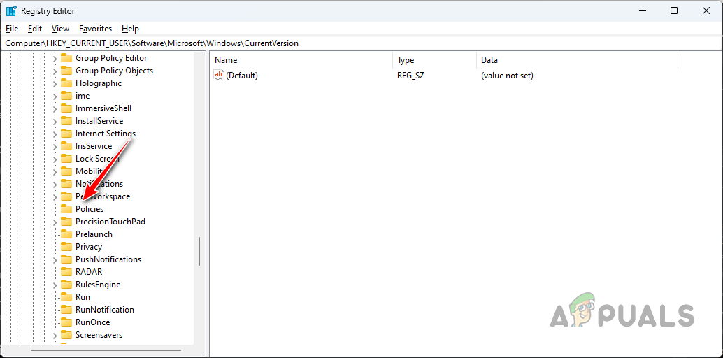 Navigating to Policies Location in Registry