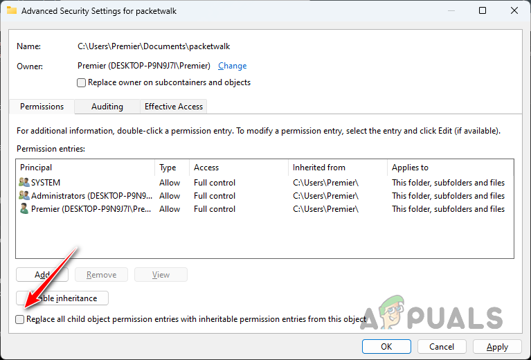 Replacing Child Objects Permissions