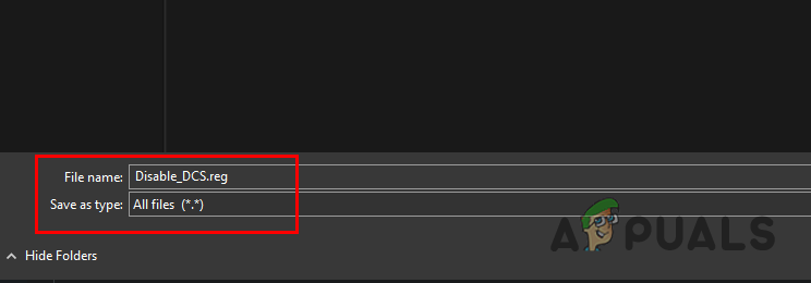 Saving Disable DCS Registry Script