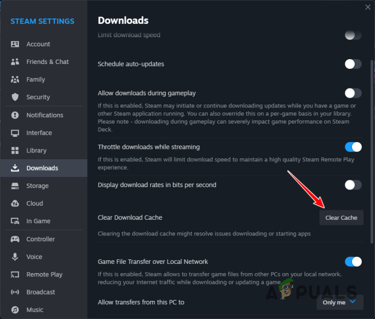 Clearing Steam Download Cache